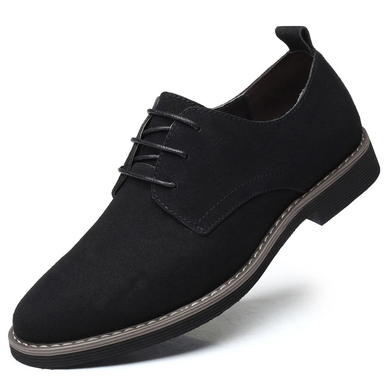 Mens Navy Blue Suede Leather Oxford Shoes Lace Up Low Heel Casual Business Formal Footwear For Office And Daily Wear Simple