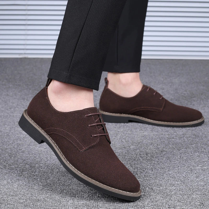 Mens Navy Blue Suede Leather Oxford Shoes Lace Up Low Heel Casual Business Formal Footwear For Office And Daily Wear Simple