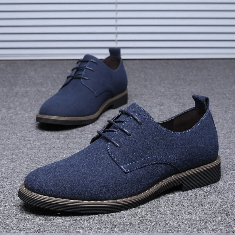 Mens Navy Blue Suede Leather Oxford Shoes Lace Up Low Heel Casual Business Formal Footwear For Office And Daily Wear Simple