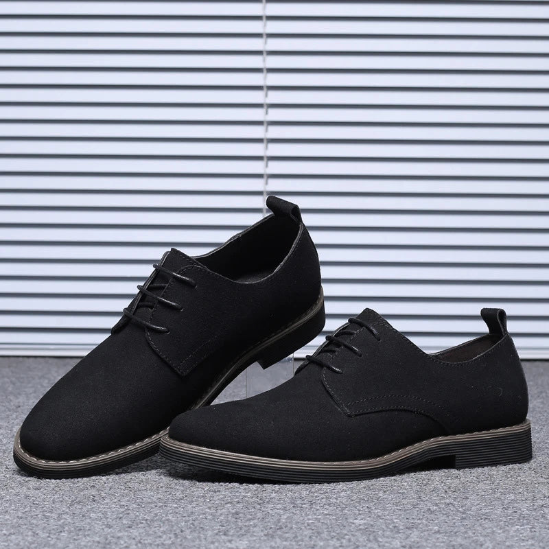 Mens Navy Blue Suede Leather Oxford Shoes Lace Up Low Heel Casual Business Formal Footwear For Office And Daily Wear Simple