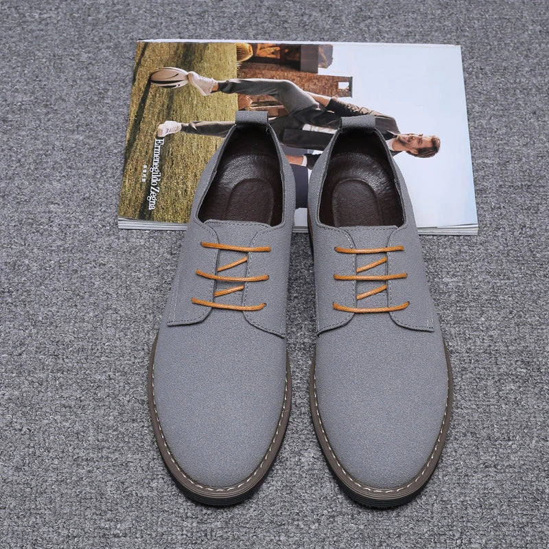 Mens Navy Blue Suede Leather Oxford Shoes Lace Up Low Heel Casual Business Formal Footwear For Office And Daily Wear Simple
